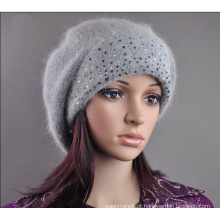 Womens lã Angora malha contas Slouchwarm chapéu Beret Beanie (HW140)